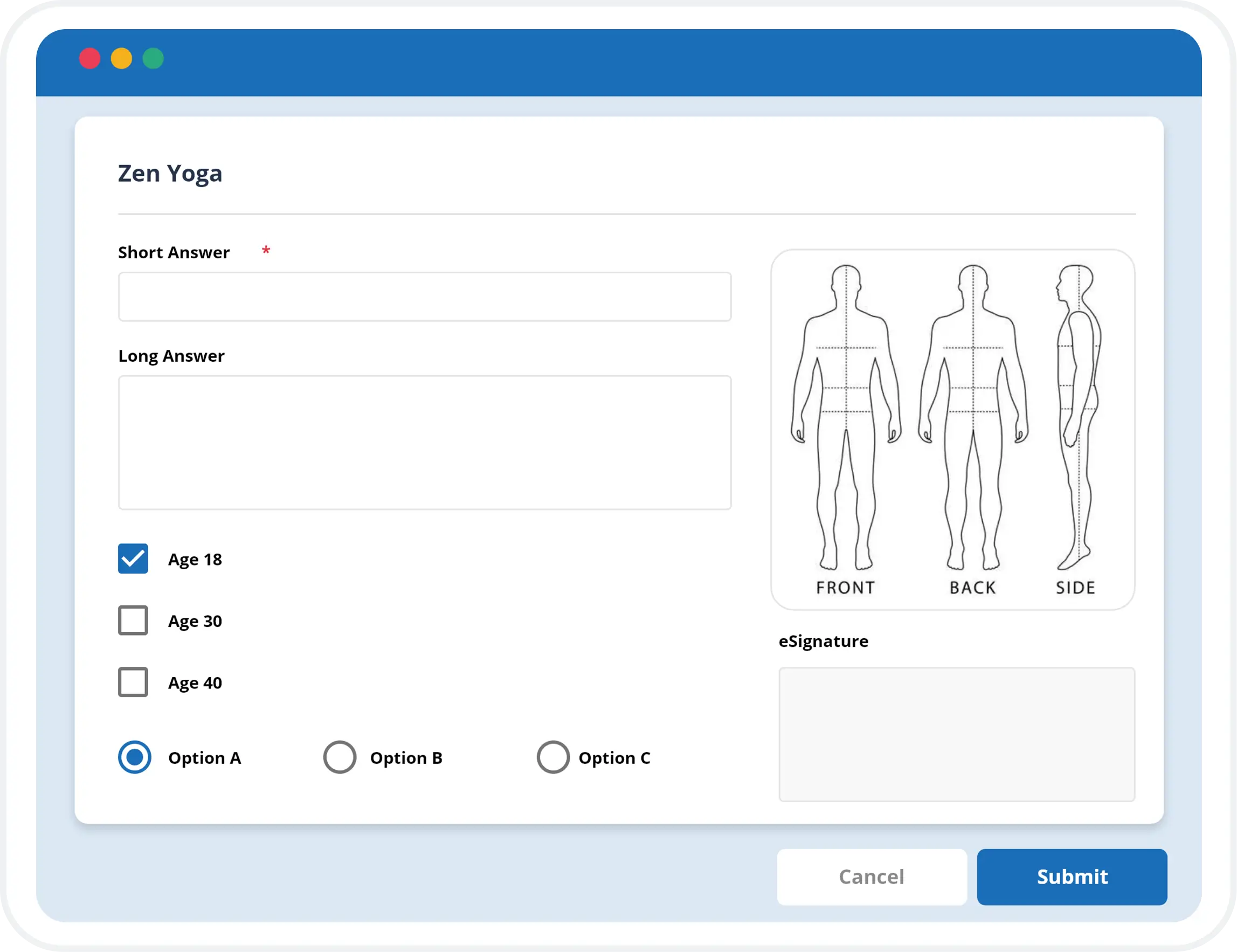 Yoga studio software with seamless data collection through forms